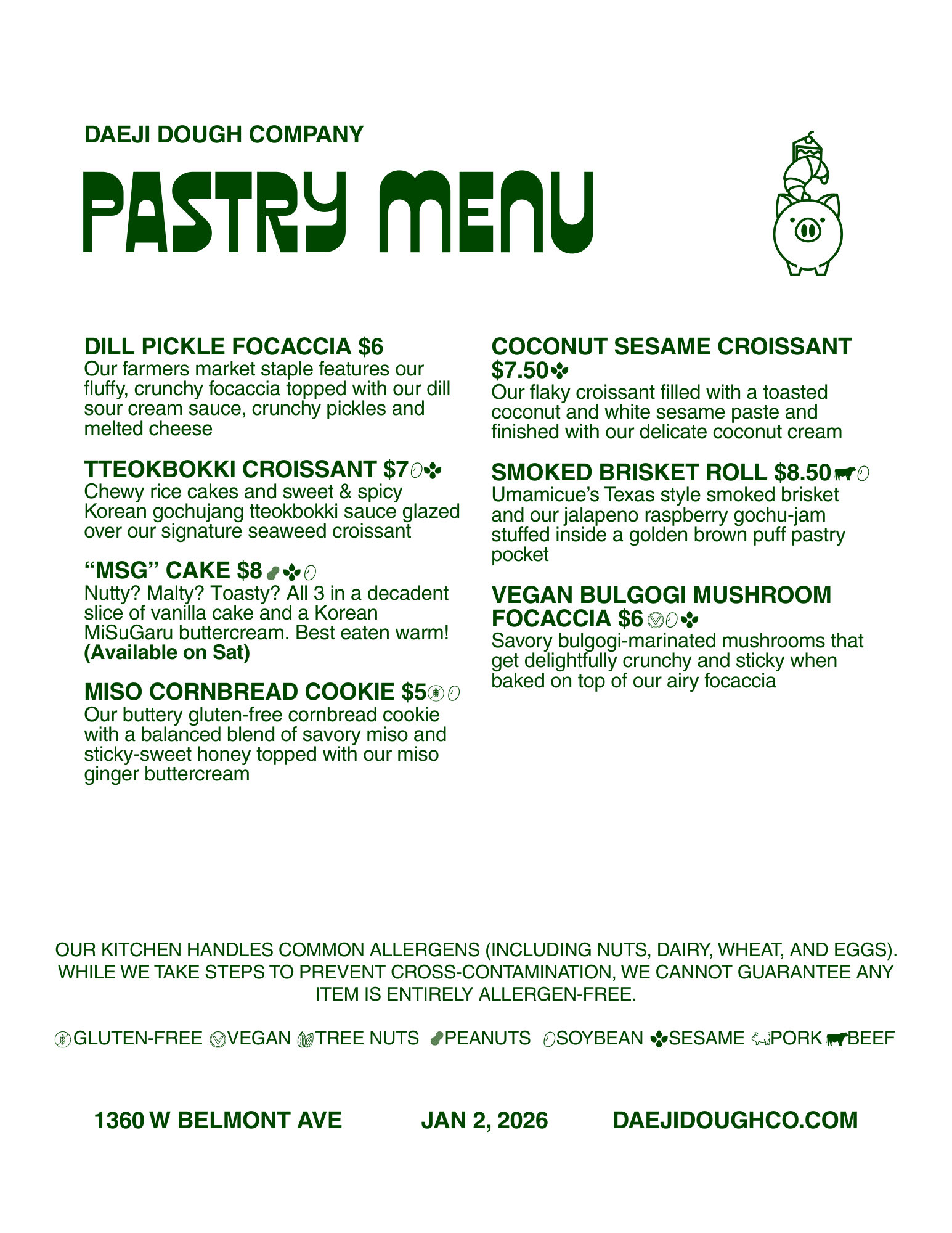 Pastry Menu